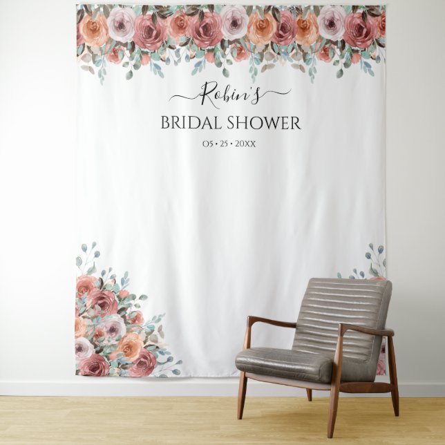 Any Event, Blush Peach Mint Floral Photo Backdrop (In Situ)