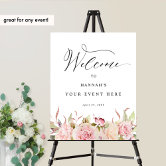 Vintage Pink Bow Floral Birthday Welcome Sign