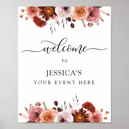 Any Event Burgundy and Blush Floral Welcome Sign