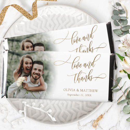Any Event Custom Photo Love and Thanks in Gold Hershey Bar Favors