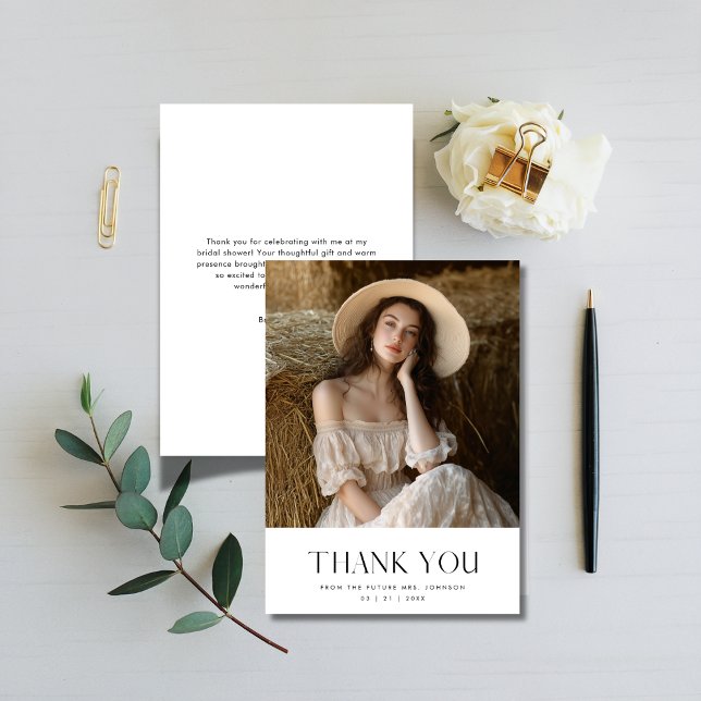 Any Event Elegant Typography Bridal Shower Photo Thank You Card (Creator Uploaded)