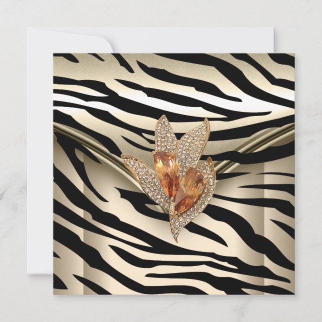 Any Event Elegant Zebra Caramel Cream Black Gold Invitation (Front)