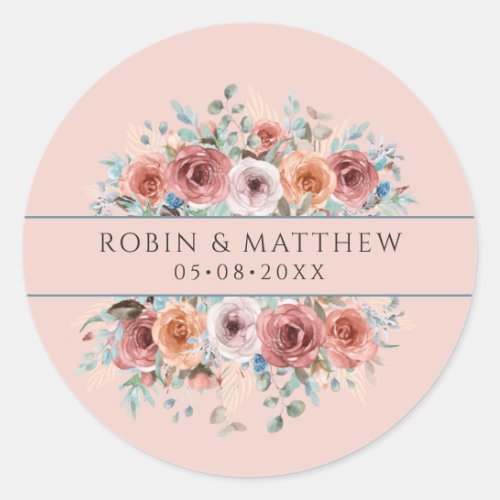 Any Event Ethereal Rose Gold Blush Peach Floral Classic Round Sticker