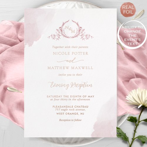 Any Event Gold Foil Elegant Dusty Rose Monogram Foil Invitation