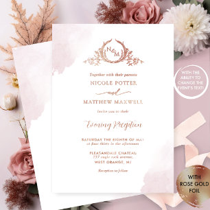 Any Event, Gold Foil Elegant Dusty Rose Monogram Invitation