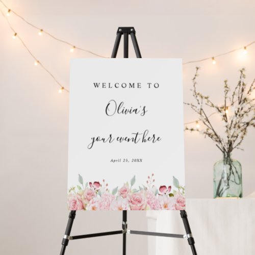 Any Event Pink Blush Rose Gold Floral Welcome Sign