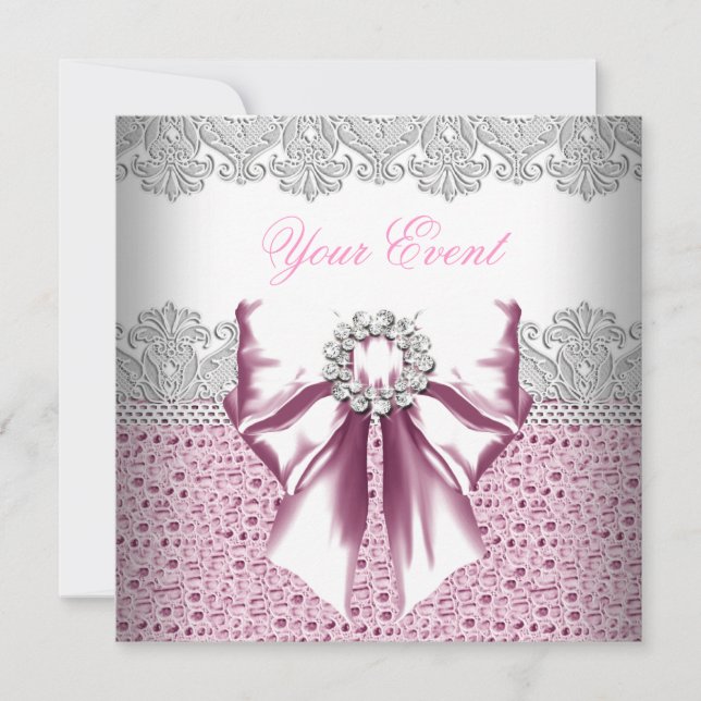 Any Event Pink Diamonds Lace Pink Party Invitation (Front)