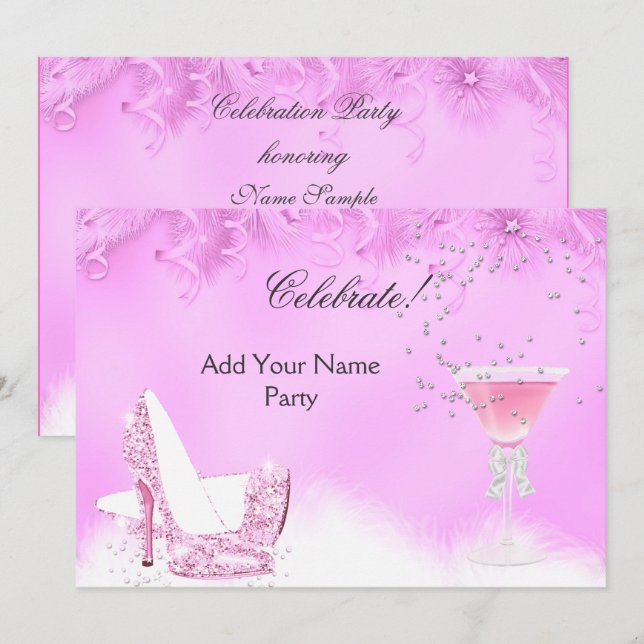 Any Event Pink Margarita High Heels Party Invitation (Front/Back)