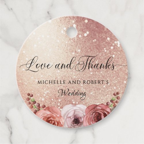 Any event Rose Gold Blush Floral Love and Thanks Favor Tags