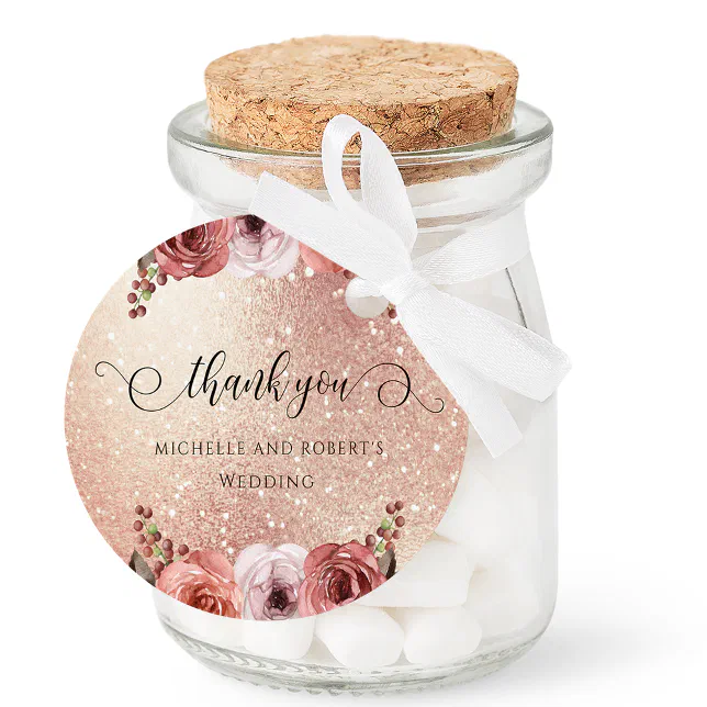 Any event, Rose Gold Blush Floral Thank You Favor Tags | Zazzle