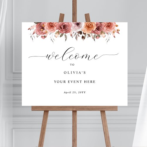 Any Event Rose Gold Blush Pink Floral Welcome Sign