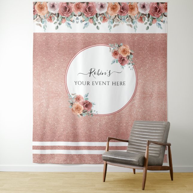 Any Event, Rose Gold, Peach Floral Photo Backdrop (In Situ)