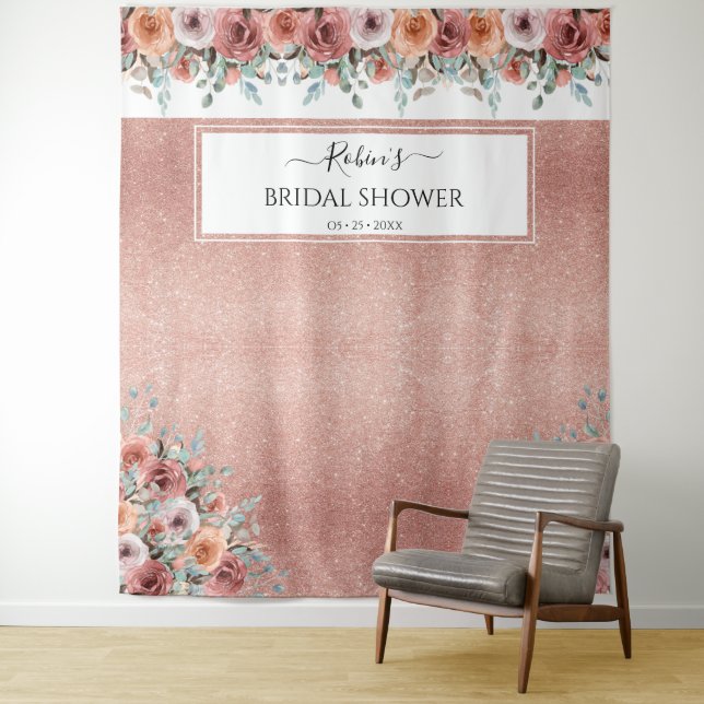 Any Event, Rose Gold, Peach Floral Photo Backdrop (In Situ)