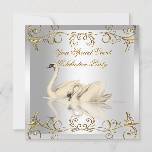 Any Event Swans Gold White Elegant Party Invitation