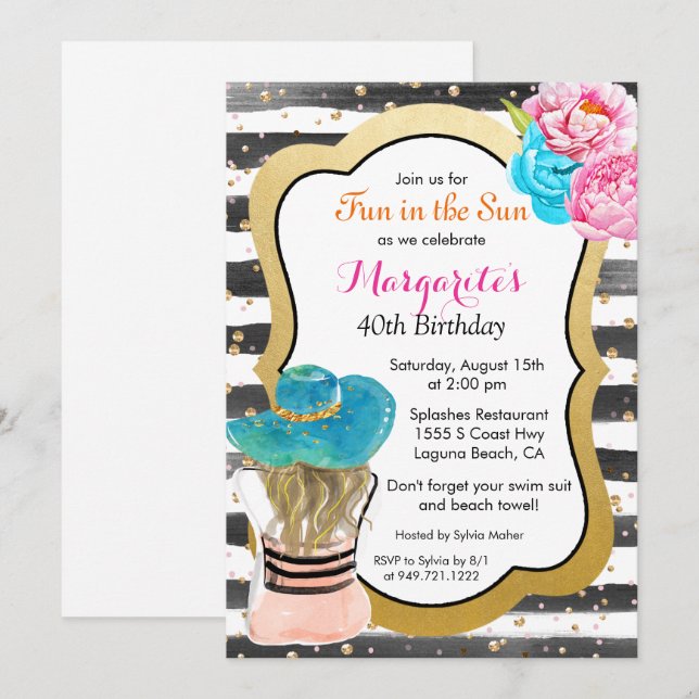 ANY EVENT - Watercolor Stripe Floral Invitation (Front/Back)