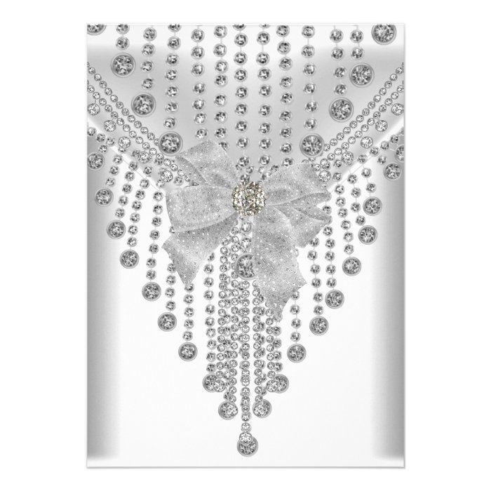 Any Event  White Silver Overlay Bow Diamond Personalized Invites