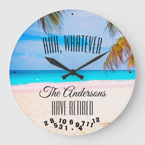 Any Family Name Funny Couples Retirement Beach  Large Clock