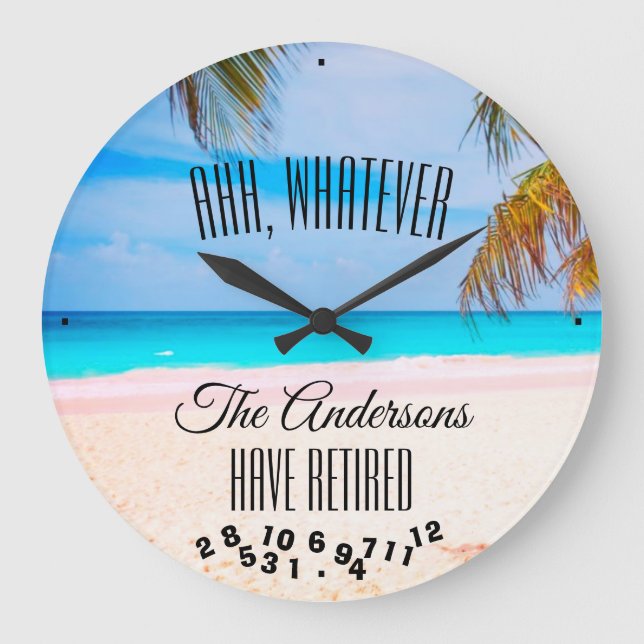 Any Family Name Funny Couples Retirement Beach  Large Clock (Front)