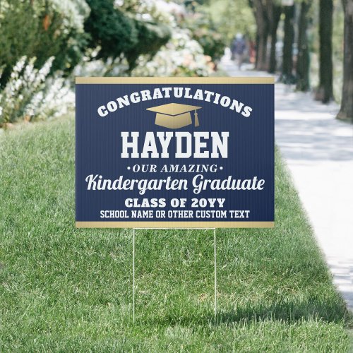 ANY Grade Graduation Navy Blue Gold  White Yard Sign