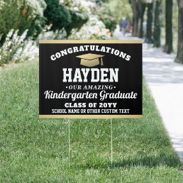 ANY Grade Kids Graduation Black Gold &amp; White Yard Sign