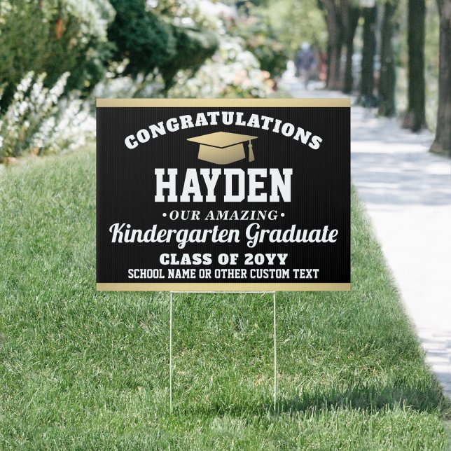 ANY Grade Kids Graduation Black Gold & White Yard Sign (Creator Uploaded)