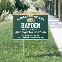 ANY Grade Kids Graduation Green, Gold &amp; White Yard Sign