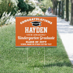 ANY Grade Kids Graduation Orange Black White Yard Sign