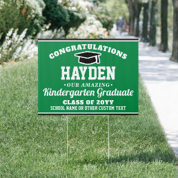 ANY Grade Kids Graduation Party Green &amp; White Yard Sign