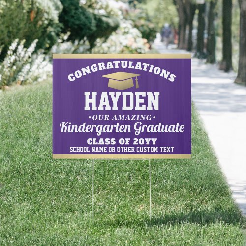 ANY Grade Kids Graduation Purple Gold  White Yard Sign