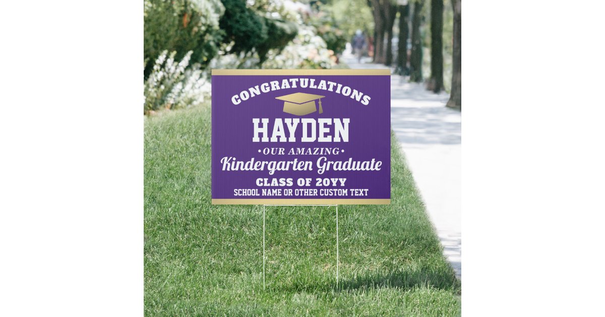 ANY Grade Kids Graduation Purple Gold & White Yard Sign | Zazzle