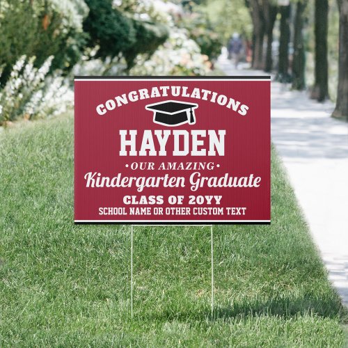 ANY Grade Kids Graduation Red White  Black Yard Sign