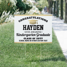 ANY Grade Kids Graduation White, Black &amp; Gold Yard Sign