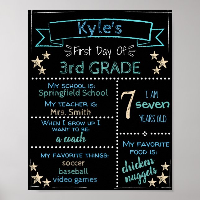 ANY GRADE Personalized First Day of School Sign (Front)