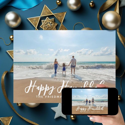 Any Greeting Custom Color Backer Hanukkah Photo Holiday Card