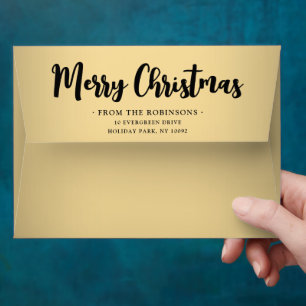 Any Greeting Return Address Black & Gold Christmas Envelope