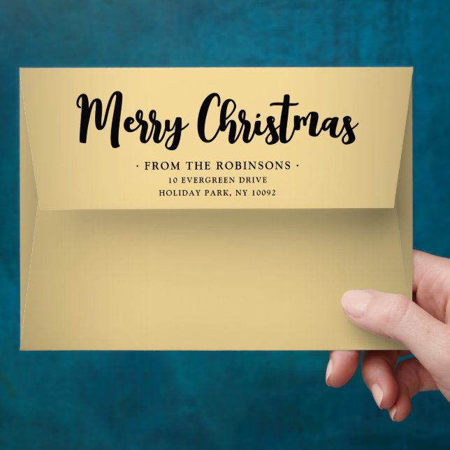 Any Greeting Return Address Black & Gold Christmas Envelope (Hand)