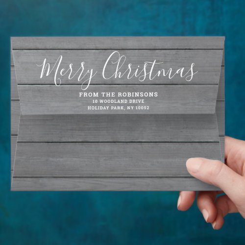 Any Greeting Return Address Gray Wood Holiday Envelope