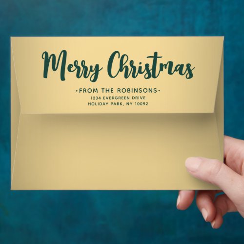 Any Greeting Return Address Green  Gold Christmas Envelope