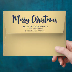 Any Greeting Return Address Navy & Gold Christmas Envelope