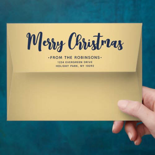 Any Greeting Return Address Navy  Gold Christmas Envelope