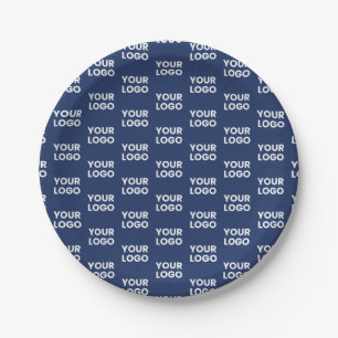 Any Image or Business Logo Editable Dark Navy Blue Paper Plates