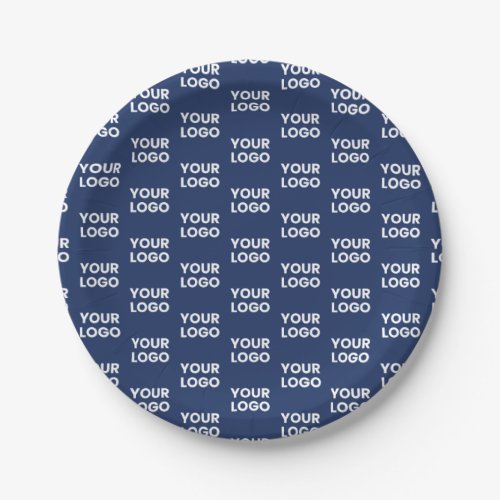 Any Image or Business Logo Editable Dark Navy Blue Paper Plates