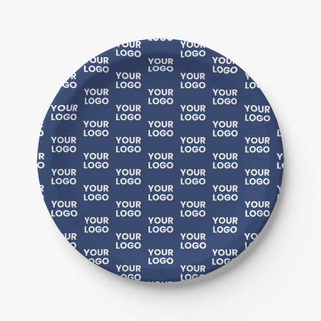 Any Image or Business Logo Editable Dark Navy Blue Paper Plates (Front)