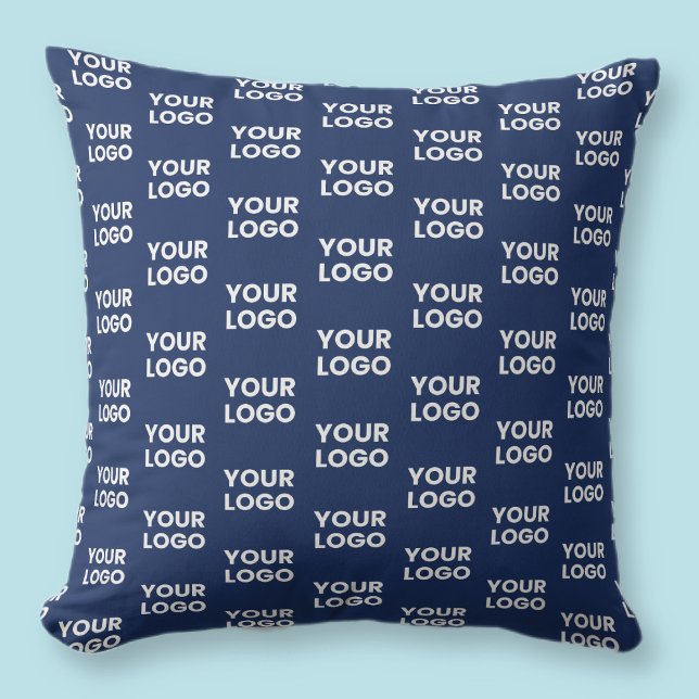 Any Image or Business Logo Editable Dark Navy Blue Throw Pillow (Creator Uploaded)