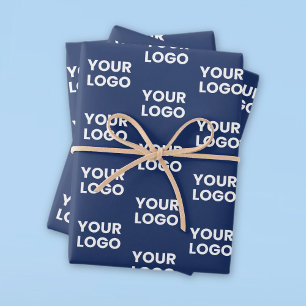 Any Image or Business Logo Editable Dark Navy Blue Wrapping Paper Sheets