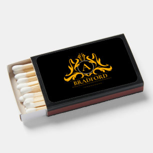 Any Initial Letter & Name Monogram Gold on Black Matchboxes
