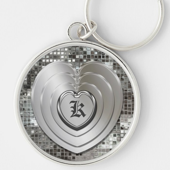 Any Initial Silver Hearts Keychain