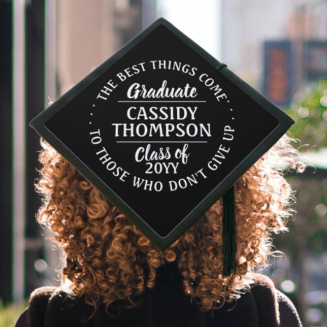 Any Inspirational Quote Class Year Black and White Graduation Cap Topper (Creator Uploaded)