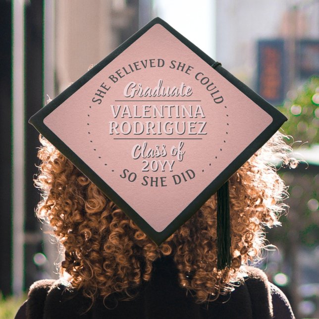 Any Inspirational Quote Class Year Pink Rose Gold Graduation Cap Topper (Creator Uploaded)