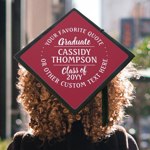 Any Inspirational Quote Class Year Red and White Graduation Cap Topper